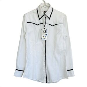 Royal Highness Equestrian Show Shirt XS Herringbone Rodeo Cowgirl White Neat NEW